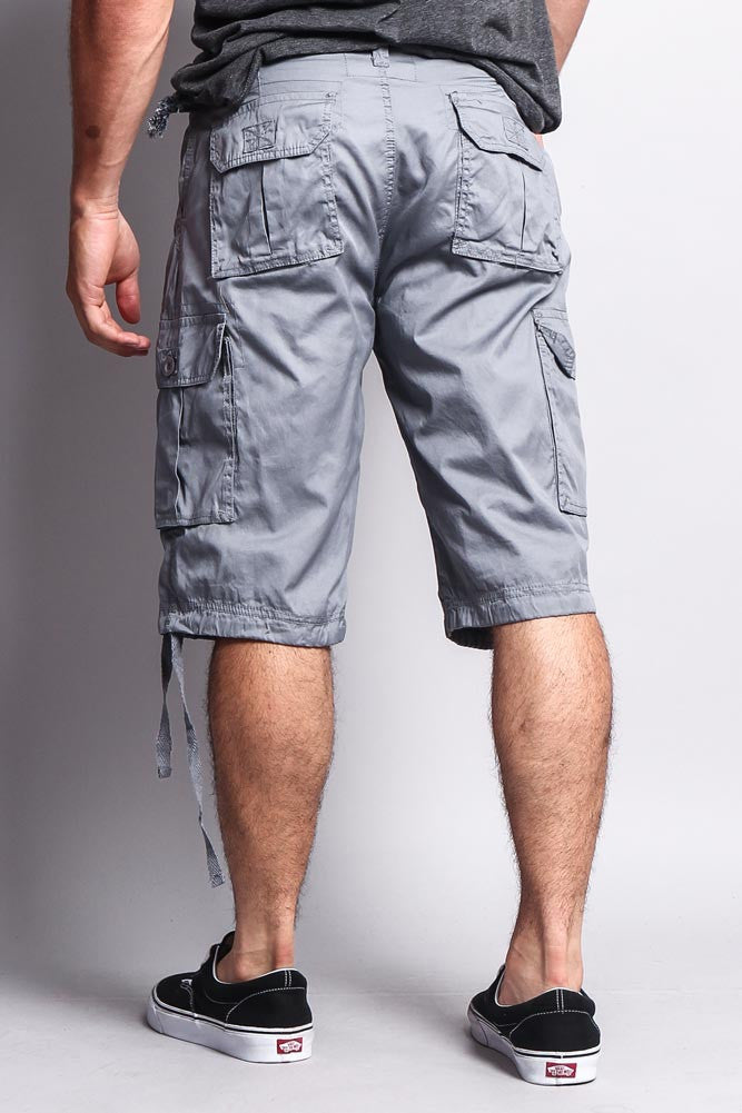 Solid Color Ripstop Belted Cargo Shorts