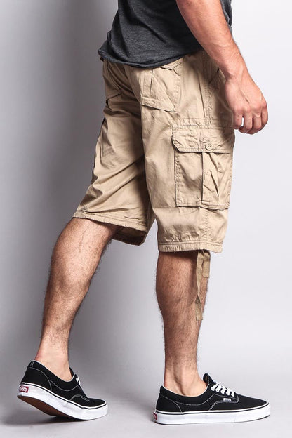 Solid Color Ripstop Belted Cargo Shorts