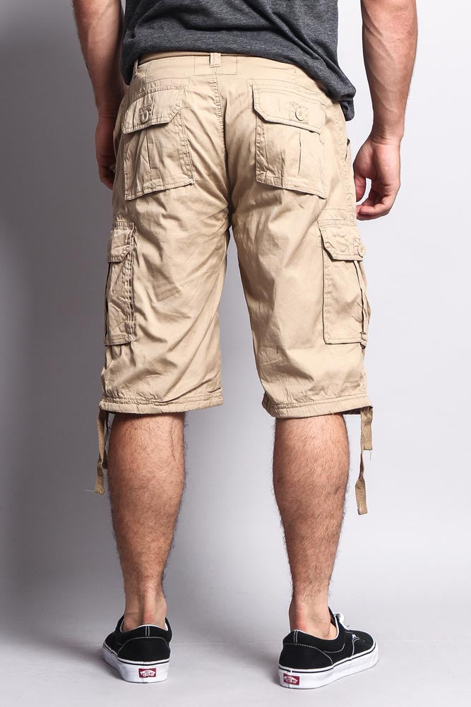 Solid Color Ripstop Belted Cargo Shorts