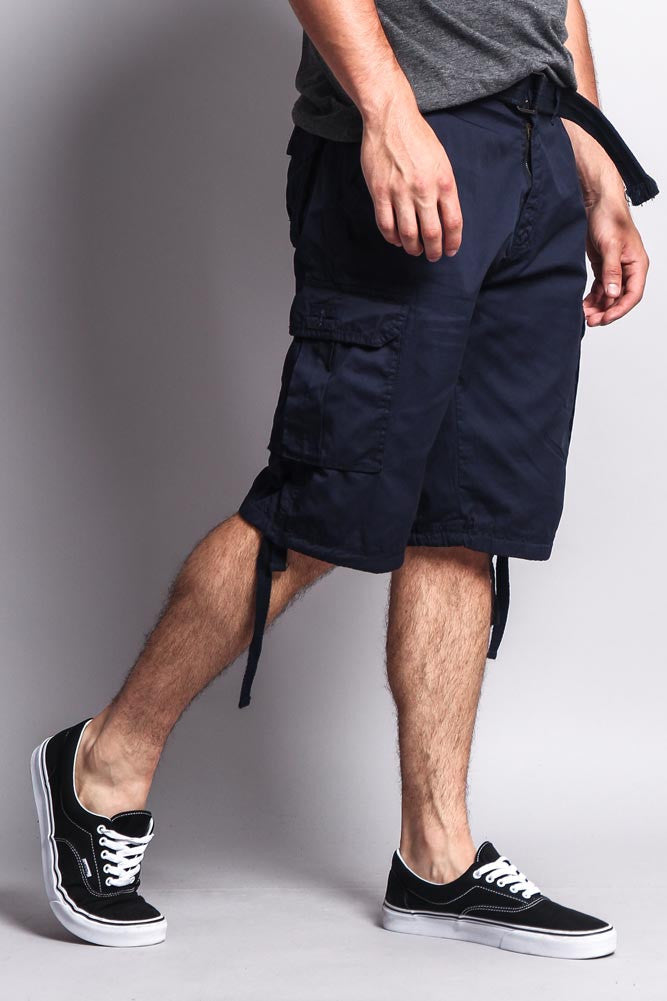 Solid Color Ripstop Belted Cargo Shorts
