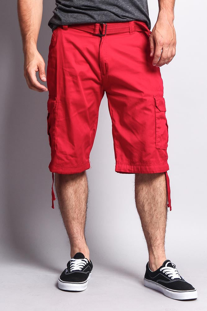 Solid Color Ripstop Belted Cargo Shorts