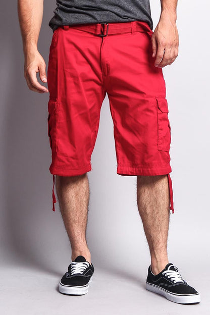 Solid Color Ripstop Belted Cargo Shorts