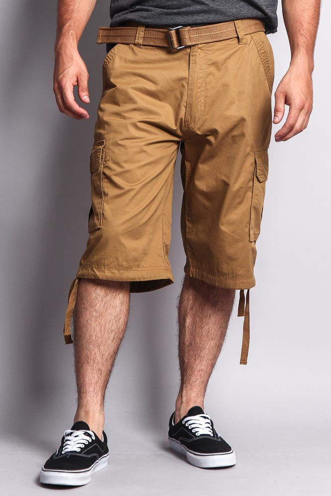 Solid Color Ripstop Belted Cargo Shorts