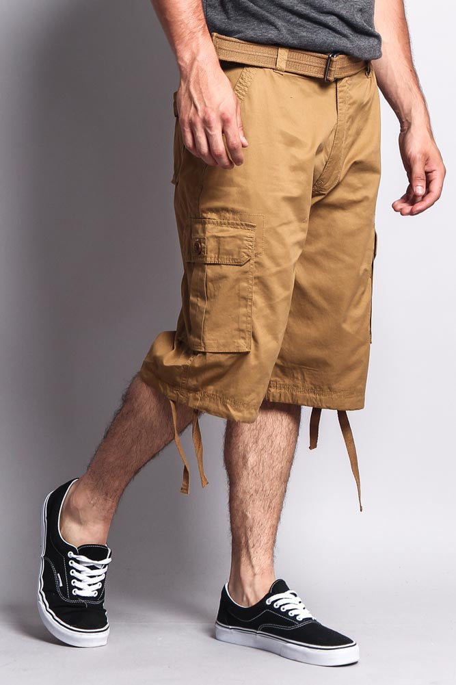 Solid Color Ripstop Belted Cargo Shorts