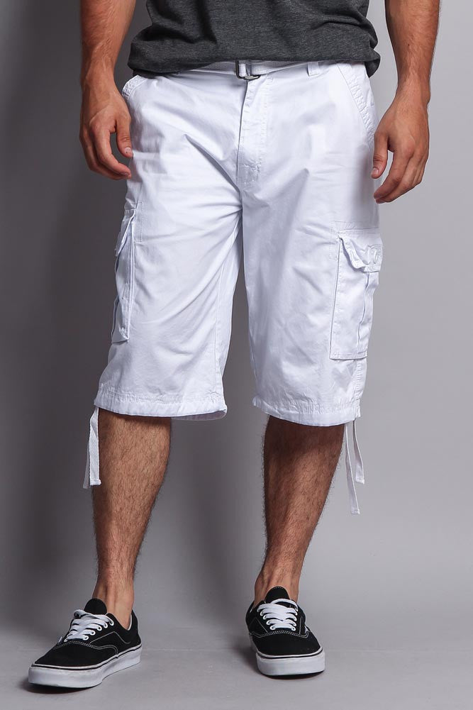 Solid Color Ripstop Belted Cargo Shorts