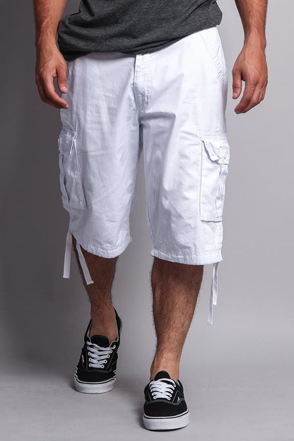 Solid Color Ripstop Belted Cargo Shorts
