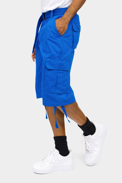 Solid Color Ripstop Belted Cargo Shorts