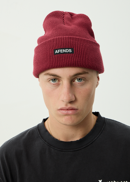 AFENDS Mens Hometown - Beanie - Burgundy