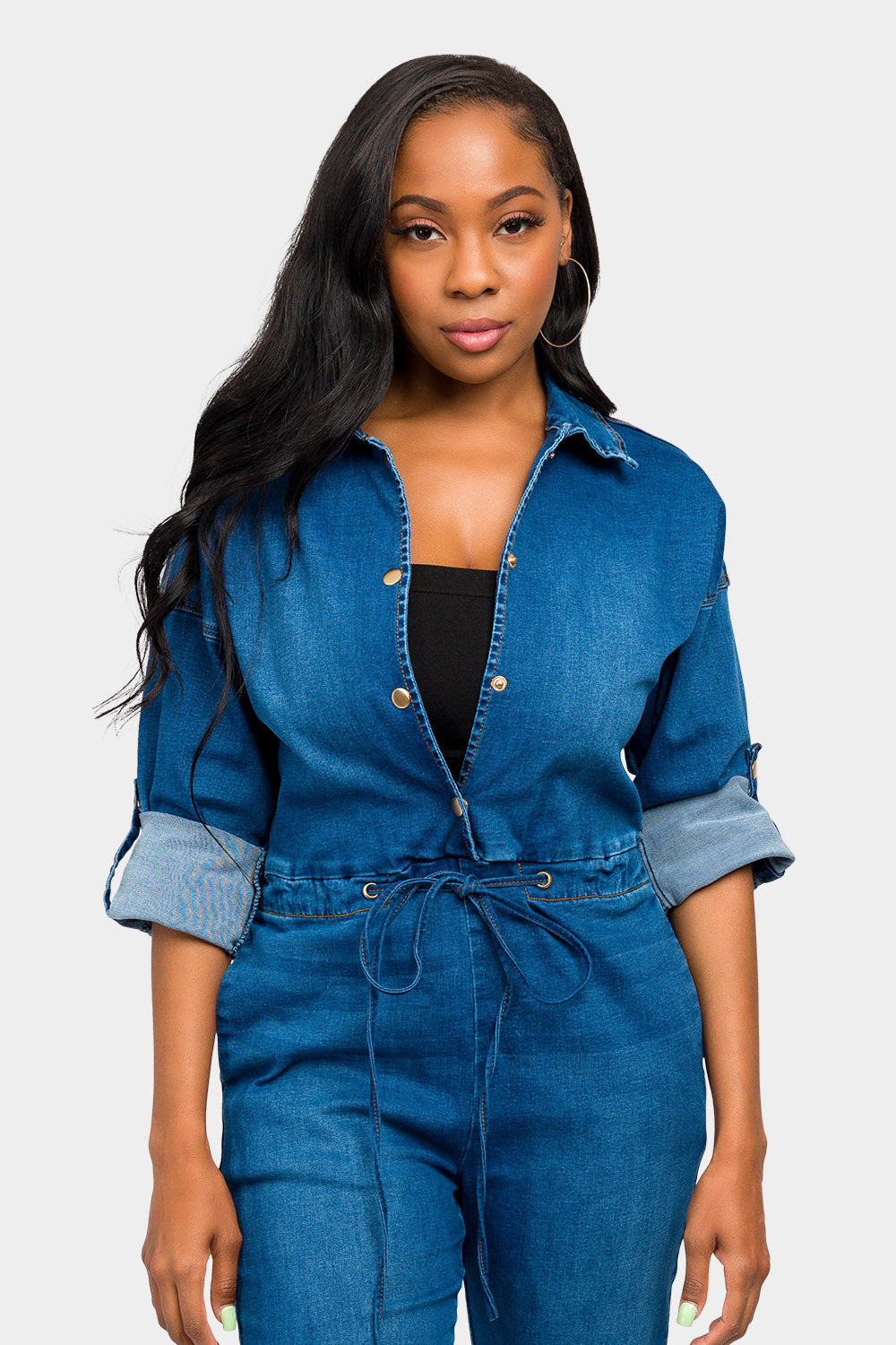 Loose Chain Back Denim Jumpsuit