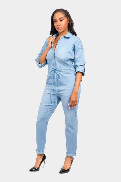 Loose Chain Back Denim Jumpsuit