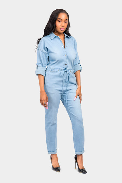 Loose Chain Back Denim Jumpsuit