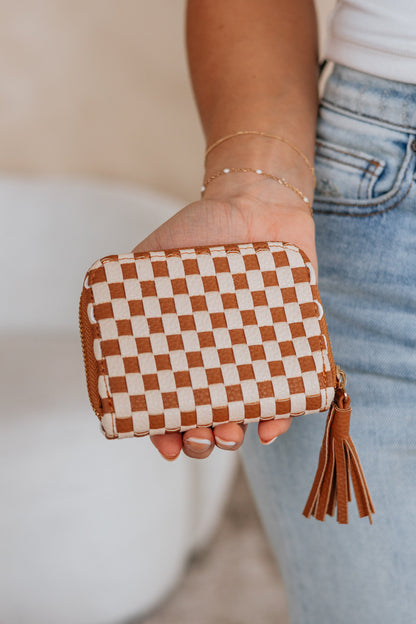 Never On Schedule Checkered Wallet - Cognac