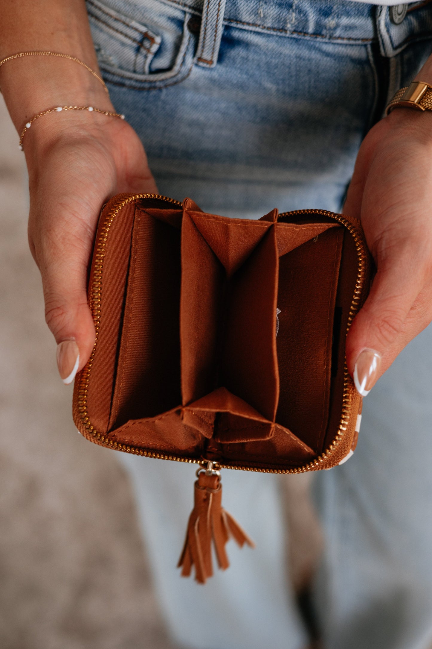 Never On Schedule Checkered Wallet - Cognac