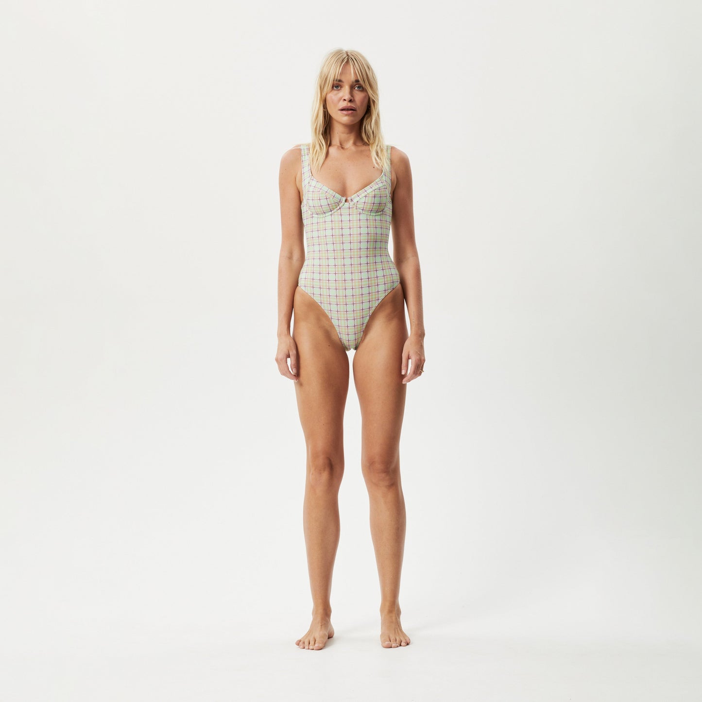 AFENDS Womens Kali - Check One Piece - Pistachio Check