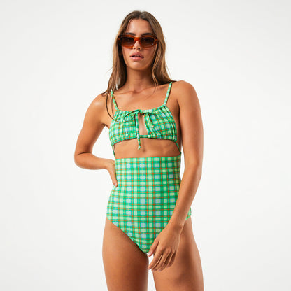 AFENDS Womens Tully - Tie One Piece Swimsuit - Forest Check