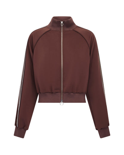 CROPPED ZIP TRAK TOP MOCHA