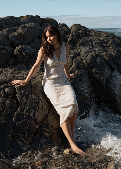 AFENDS Womens Tully - Seersucker Maxi Dress - Off White