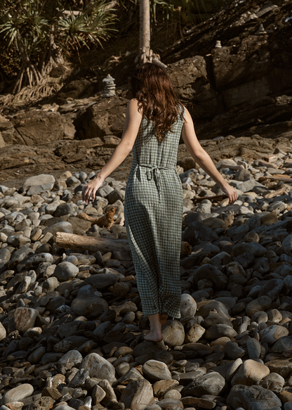AFENDS Womens Tully - Seersucker Maxi Dress - Base Deep Green Check