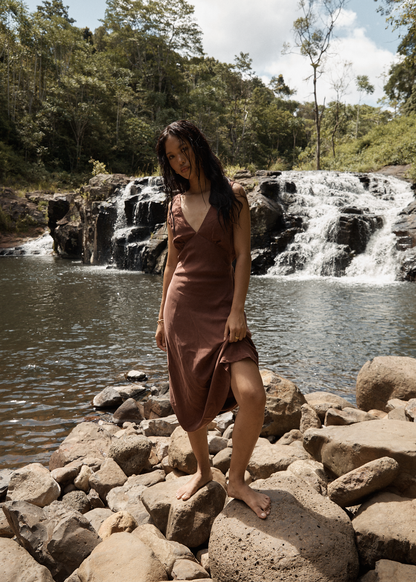 AFENDS Womens Gia - Cupro Maxi Dress - Hazelnut