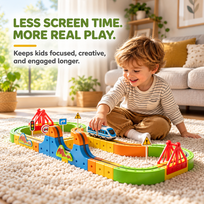 Magnetic DIY Train Track Set – Creative Building Toy with Endless Track Designs, Screen-Free Fun for Kids (75/100/164 PCS)