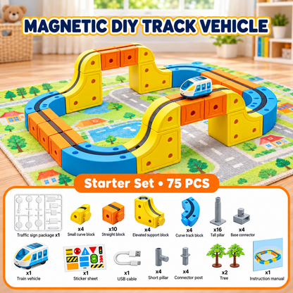 Magnetic DIY Train Track Set – Creative Building Toy with Endless Track Designs, Screen-Free Fun for Kids (75/100/164 PCS)