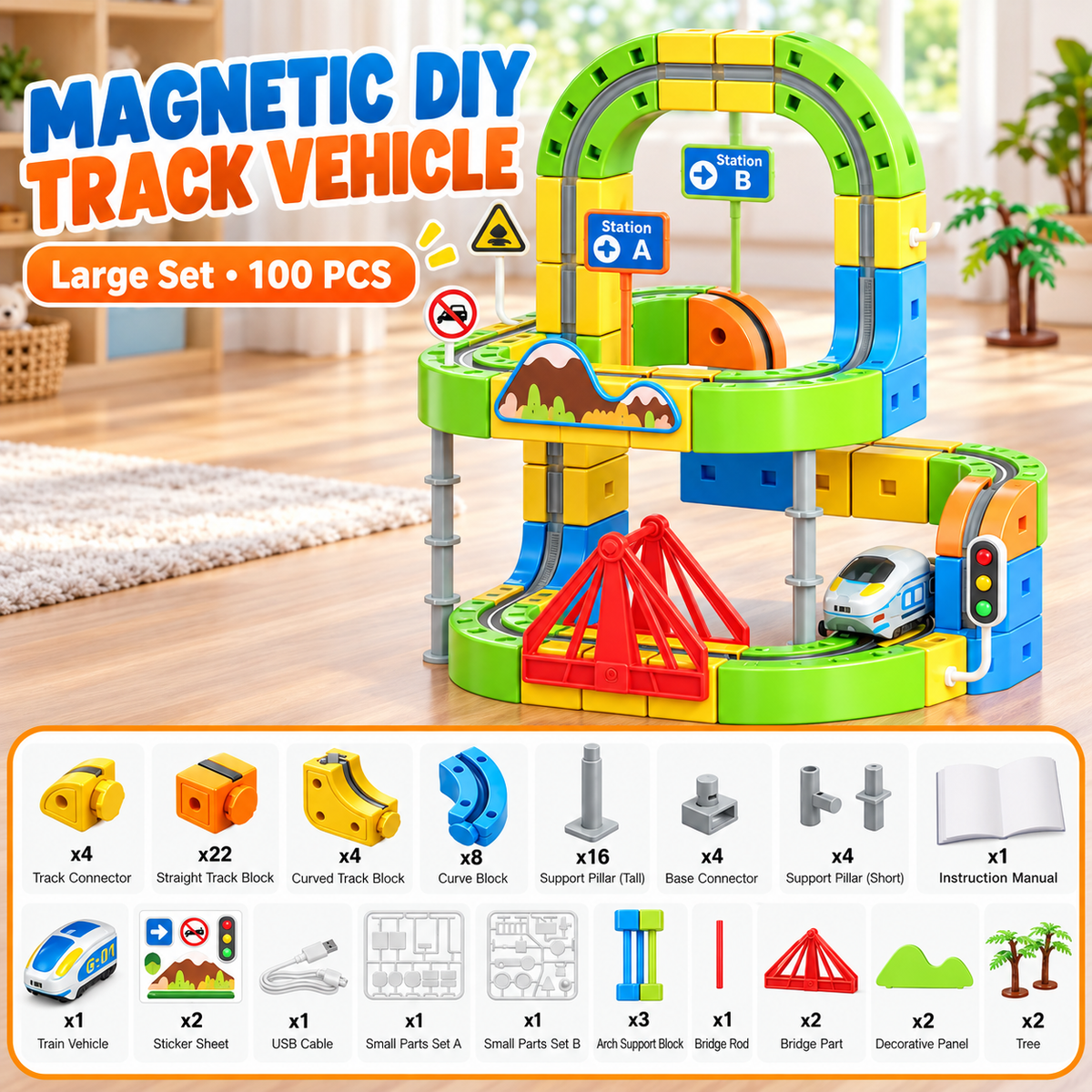 Magnetic DIY Train Track Set – Creative Building Toy with Endless Trac ...
