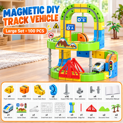 Magnetic DIY Train Track Set – Creative Building Toy with Endless Track Designs, Screen-Free Fun for Kids (75/100/164 PCS)
