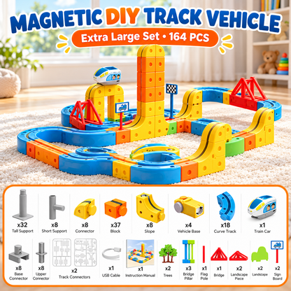 Magnetic DIY Train Track Set – Creative Building Toy with Endless Track Designs, Screen-Free Fun for Kids (75/100/164 PCS)