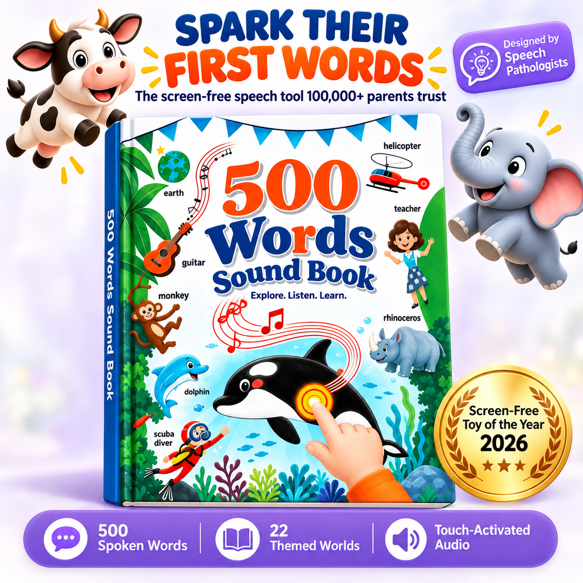 ✨ Interactive English Learning Sound Book – 500+ Words & Sentences, 24 Topics, Touch-Activated Audio for Kids