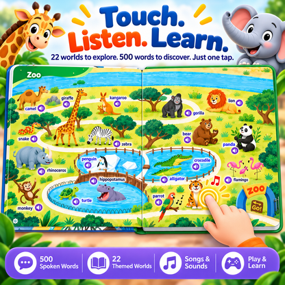 ✨ Interactive English Learning Sound Book – 500+ Words & Sentences, 24 Topics, Touch-Activated Audio for Kids