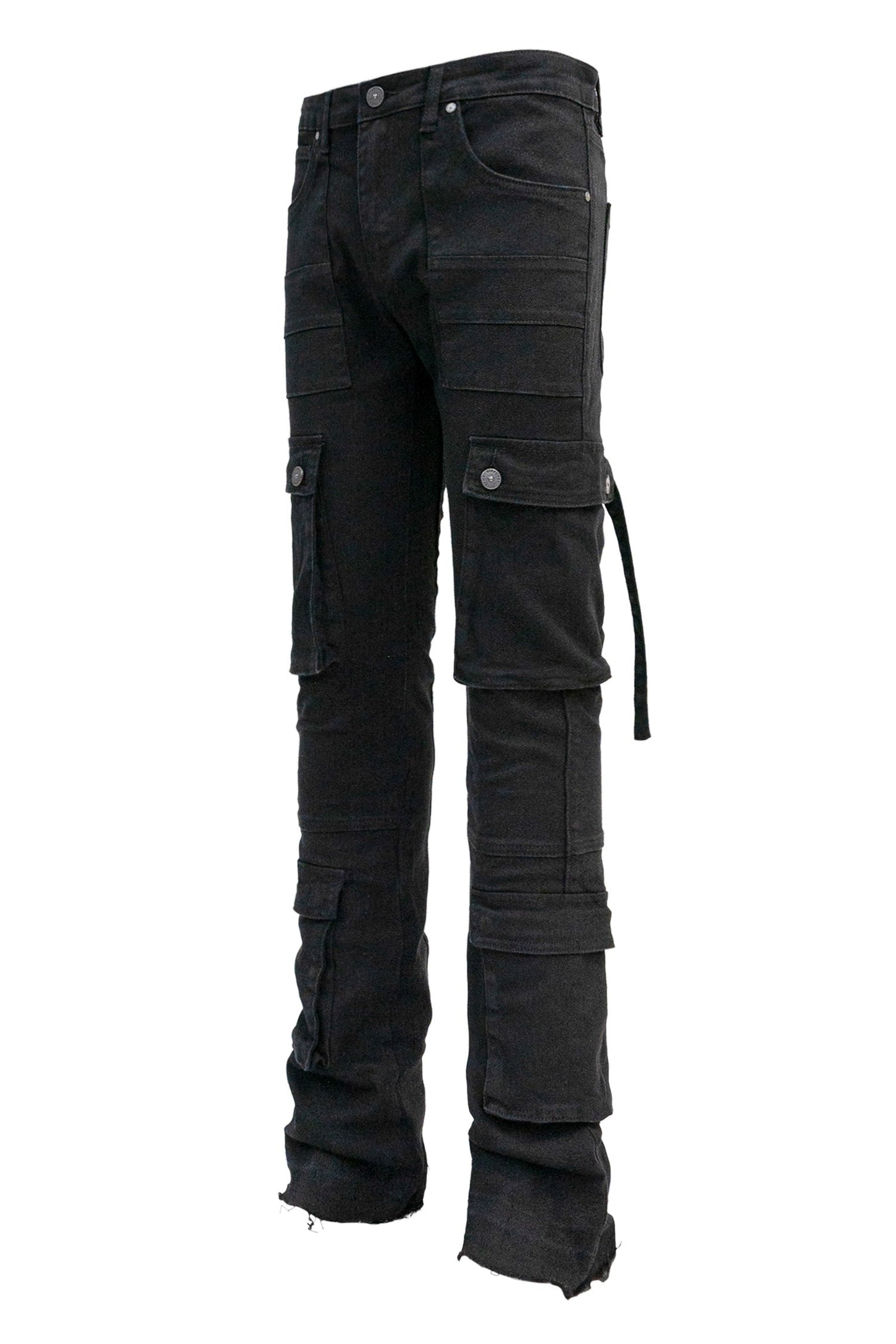 Men's 2-Tone Color Block Washed Stacked Flare Cargo Pants