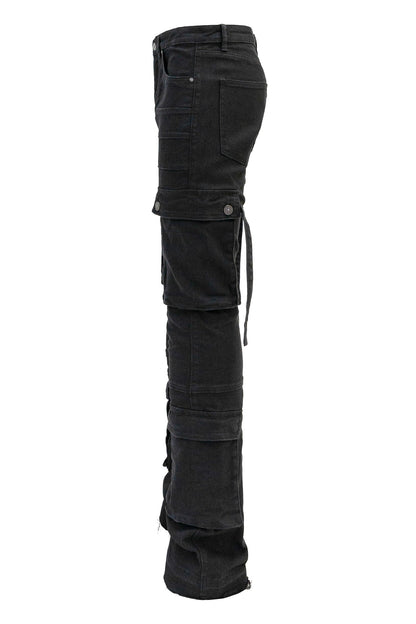 Men's 2-Tone Color Block Washed Stacked Flare Cargo Pants