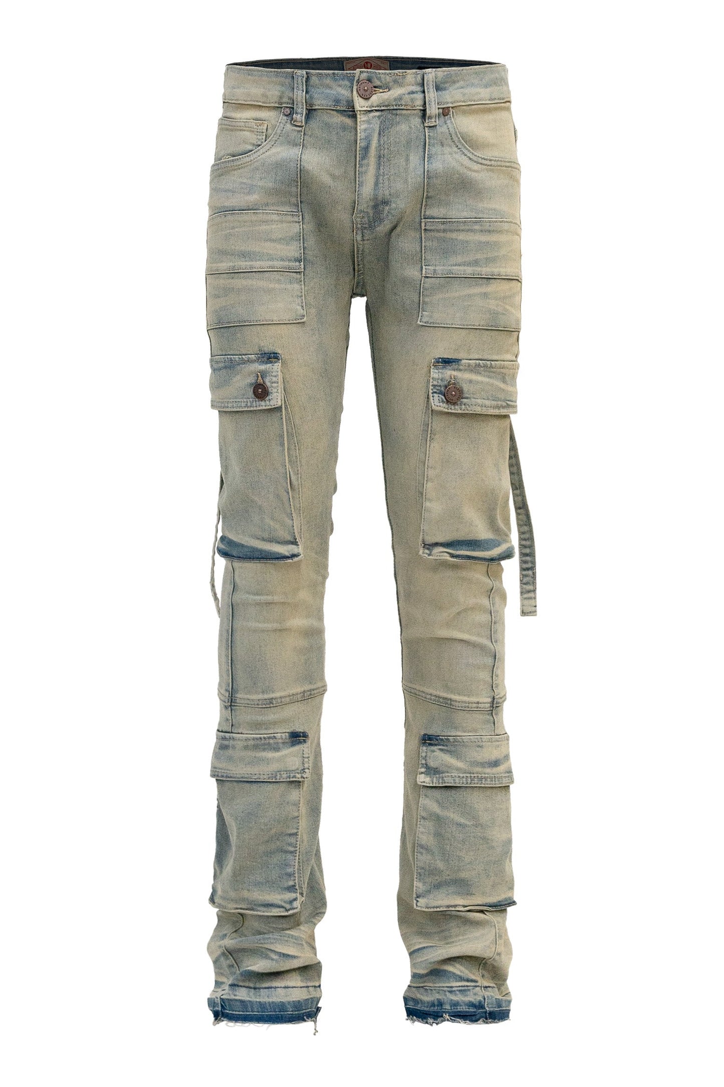 Men's 2-Tone Color Block Washed Stacked Flare Cargo Pants