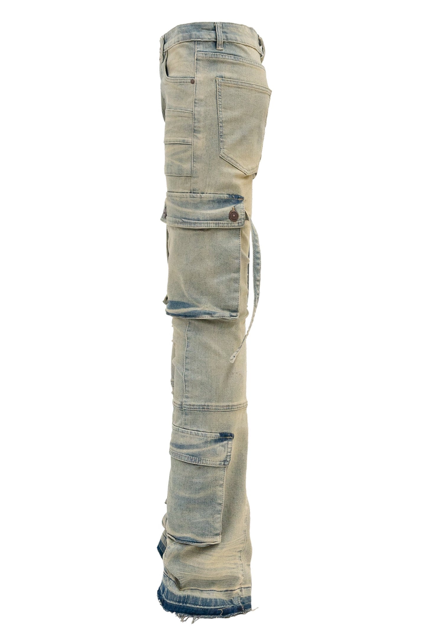 Men's 2-Tone Color Block Washed Stacked Flare Cargo Pants