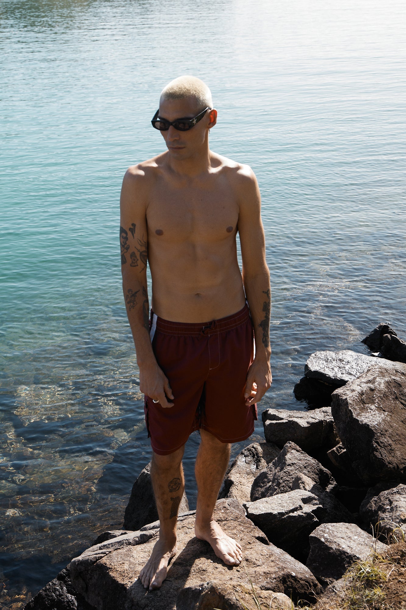 AFENDS Mens House Related - Cargo Swim Short 21" - Burgundy