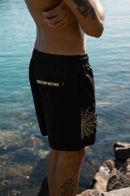 AFENDS Mens Webhead - Baywatch Swim Short 18" - Black