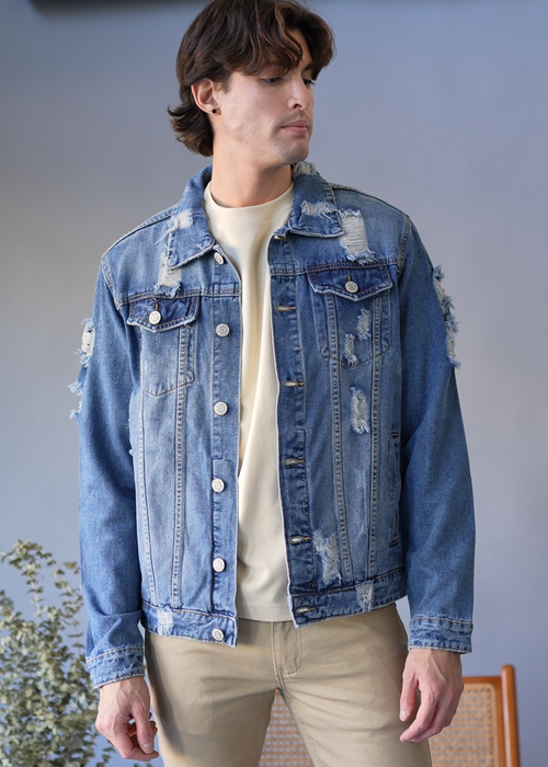 Distressed Faded Denim Jacket