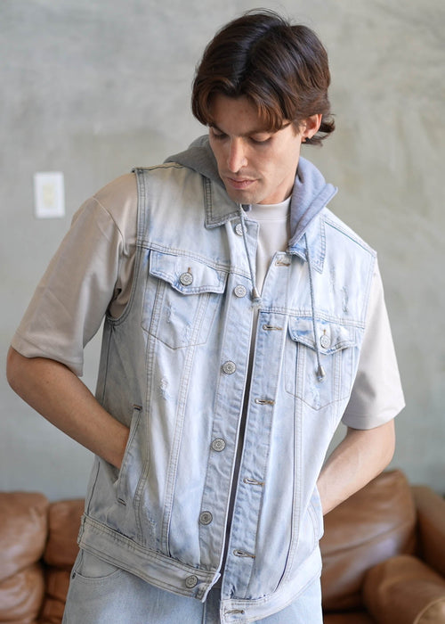 Detachable Hood Denim Vest