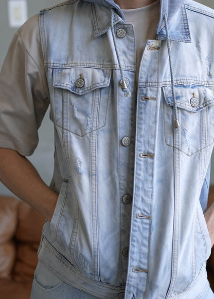 Detachable Hood Denim Vest