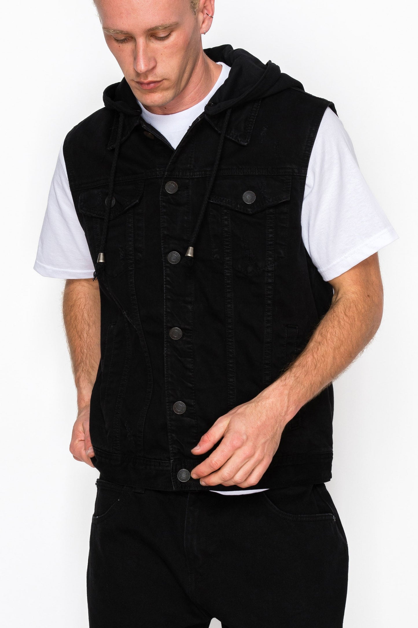 Detachable Hood Denim Vest