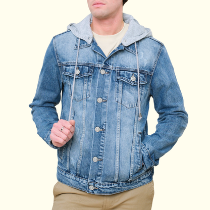 Layered Hooded Denim Jacket