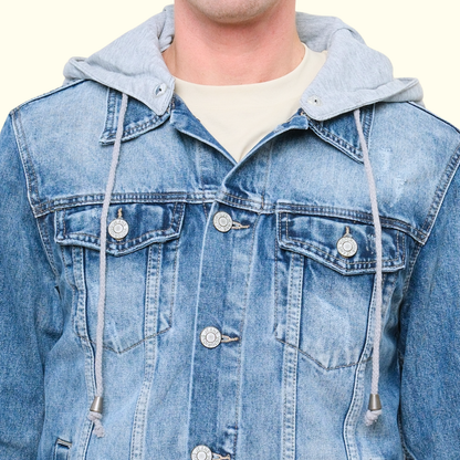 Layered Hooded Denim Jacket