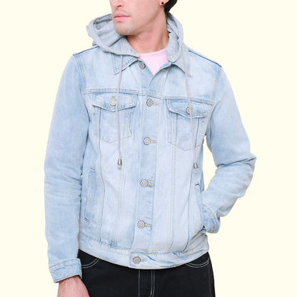 Layered Hooded Denim Jacket