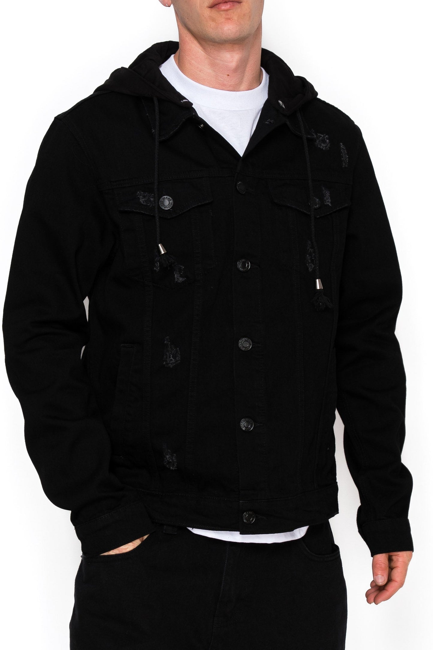 Layered Hooded Denim Jacket