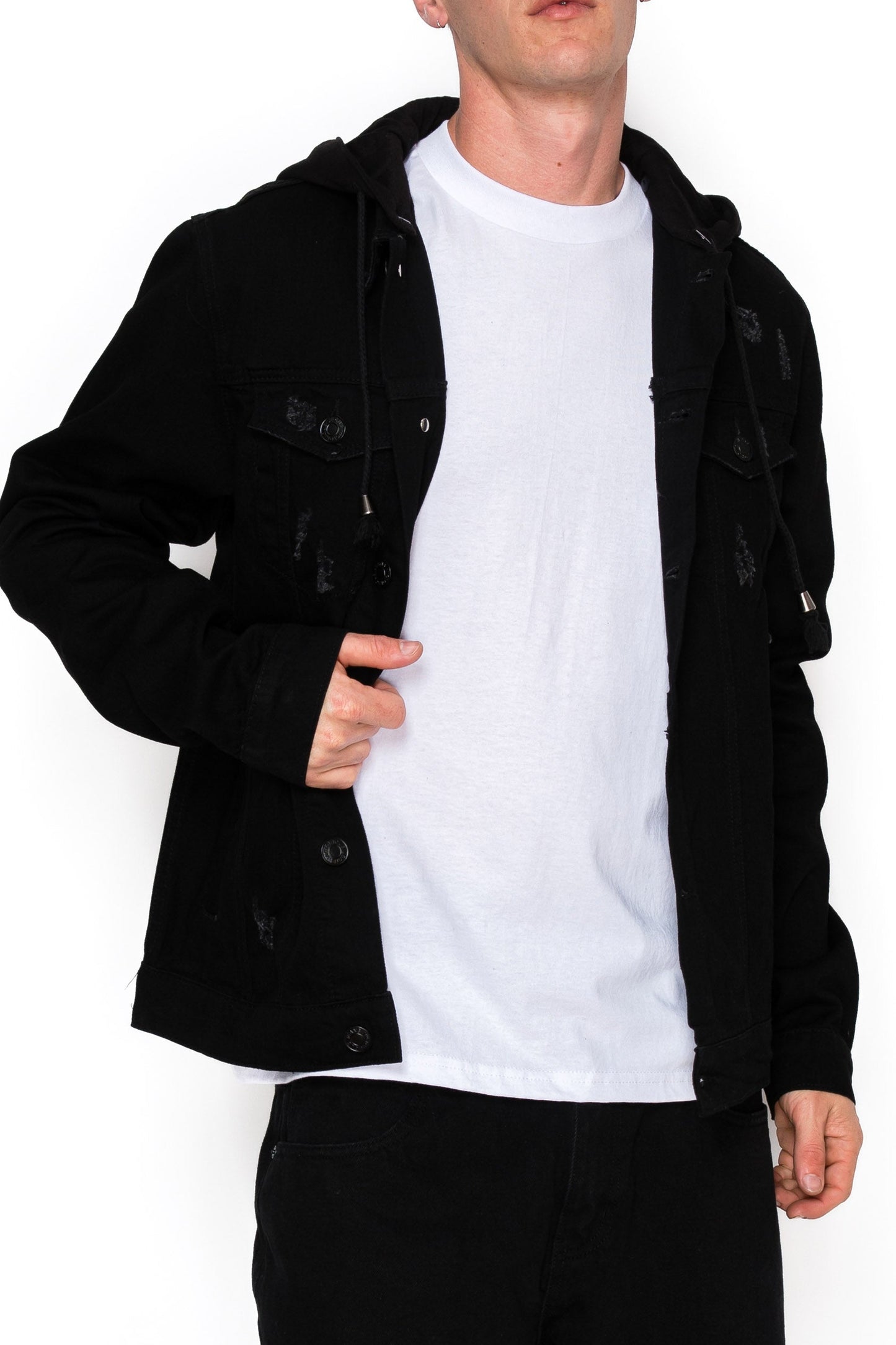 Layered Hooded Denim Jacket