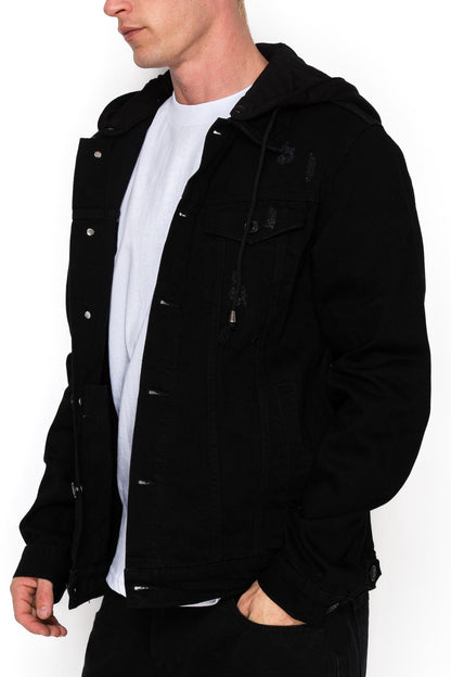Layered Hooded Denim Jacket