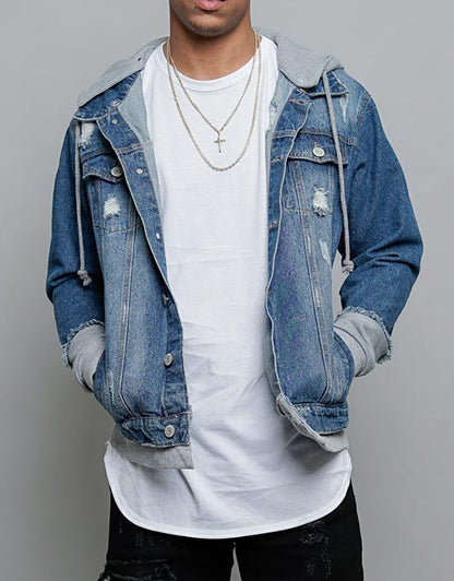 Layered Look Distressed Denim Jacket