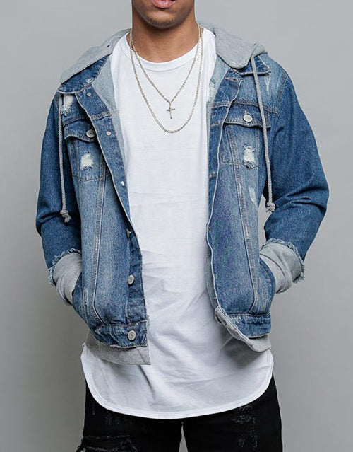 Layered Look Distressed Denim Jacket