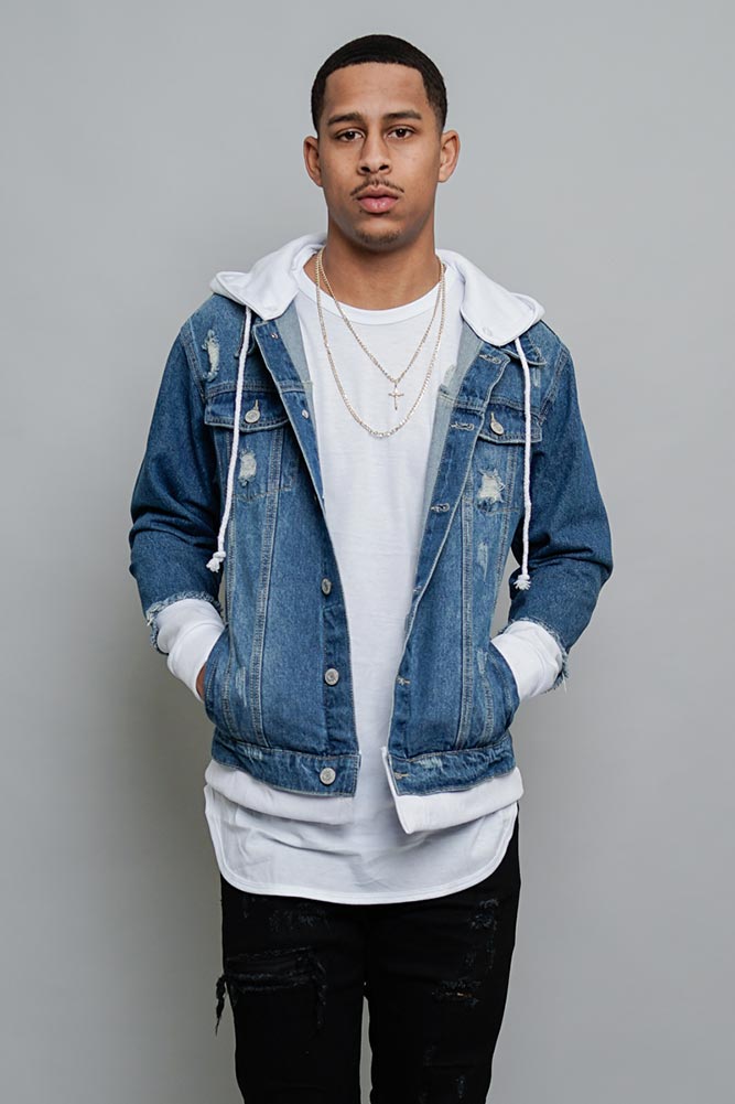 Layered Look Distressed Denim Jacket