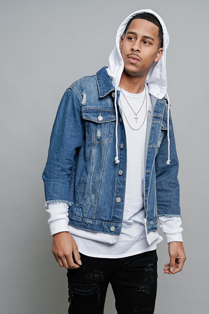 Layered Look Distressed Denim Jacket